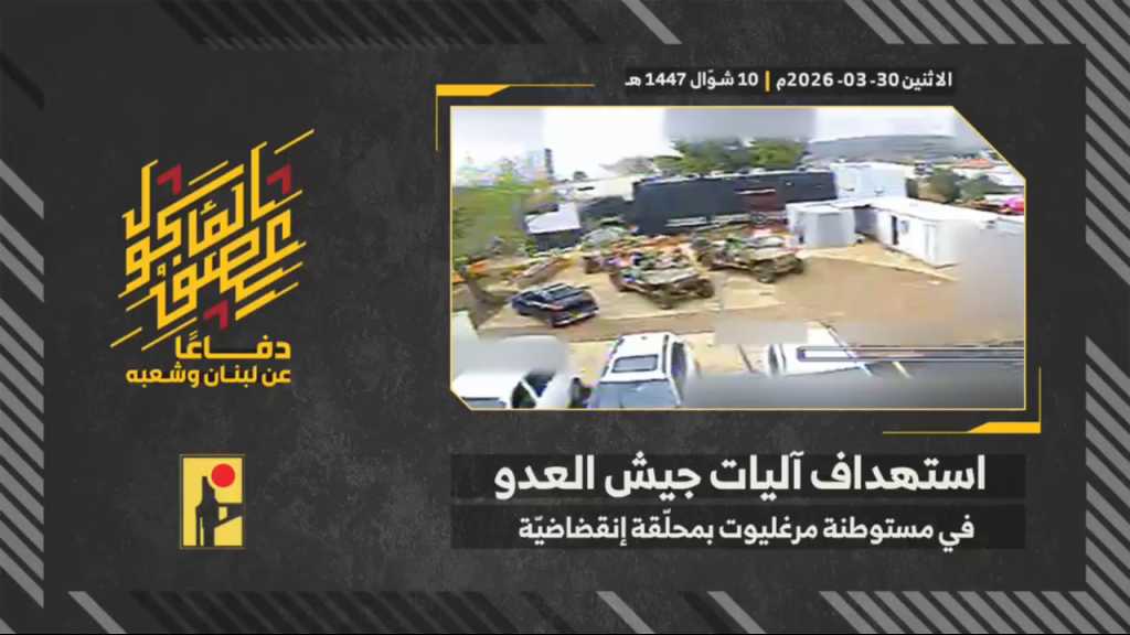 بالفيديو | مشاهد من عملية استهداف المقاومة الإسلامية تجمع آليات تابعة لجيش العدو الإسرائيلي في موقع مستوطنة مرغليوت المستحدث شمالي فلسطين المحتلّة بمحلّقة انقضاضيّة.